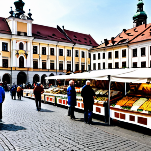 Home 20 Bustling Krakow Market Square**
"A vibrant photograph of Krakow's Market Square (Rynek Główny) on a sunny day. Vendors are selling flowers, amber jewelry, and handcrafted souvenirs. People are enjoying coffee at outdoor cafes. The Cloth Hall (Sukiennice) is visible in the background. Safe for work, appropriate content, fully clothed, professional photography, perfect anatomy, natural proportions, family-friendly scene, modest attire."
**