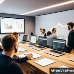 MVP와 시장 동향 분석 - A modern Polish startup office scene where a diverse team of young professionals collaborates around...