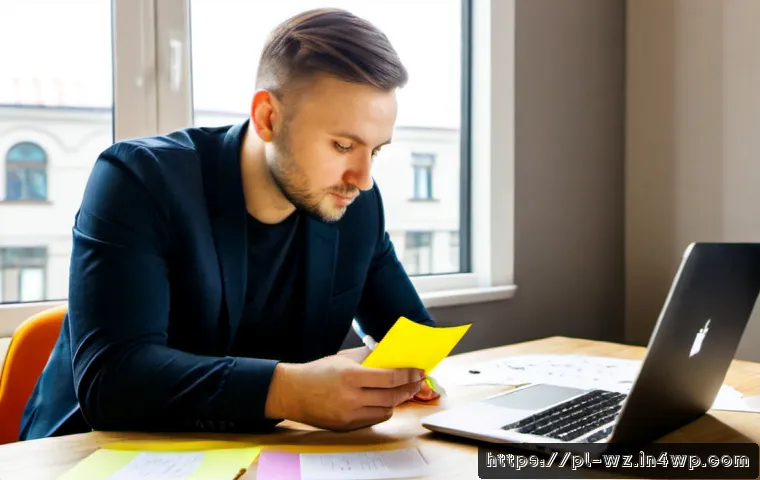 Home 17 MVP 테스트 후 개선 사항 기록하기 - Photorealistic Polish startup founder in a bright Warsaw coworking space, reviewing a physical proto...